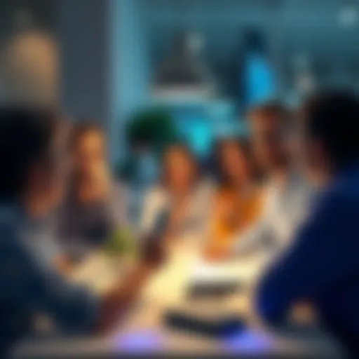 People Feeling Misunderstood by AI A group of people sitting around a table, looking puzzled and discussing their experiences with AI tools, showing mixed emotions like confusion and curiosity.