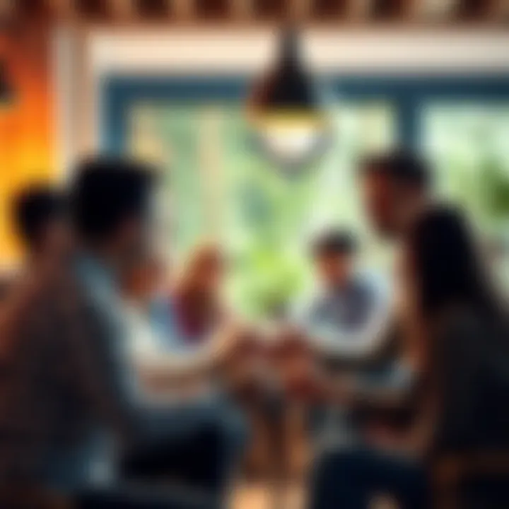 A diverse group of people gathered together, discussing and offering support to one another in a cozy setting.