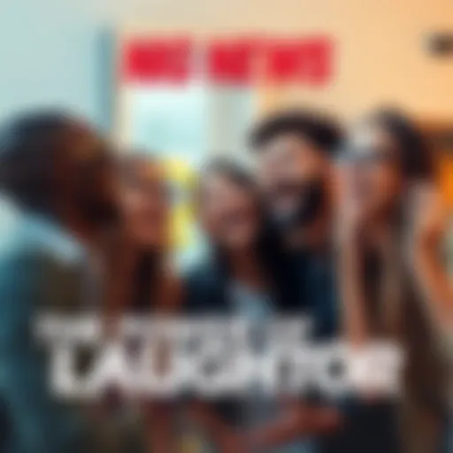 A group of friends laughing and enjoying a moment together, showcasing the joy and connection of humor