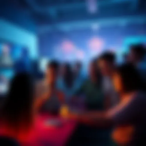 People gathered around a screen, intensely focused on playing Grand Theft Auto VI, showing excitement and engagement.
