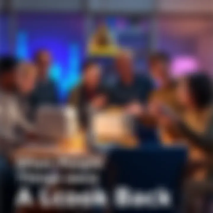 A group of people gathered around a table, pretending that common objects like a toaster and a lamp are advanced AI technology, with playful expressions and gestures.