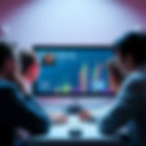 Group of people expressing frustration over a computer screen with the new UI design