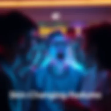 Group of people expressing excitement and disbelief over a new skin-changing feature in a tech update