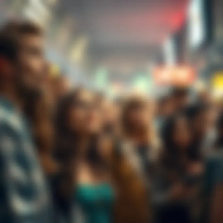 A crowd of people looking shocked and curious, discussing unexpected news in a public space.