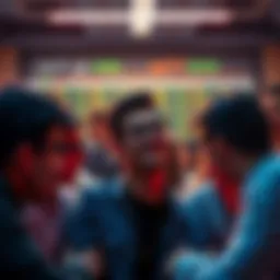 A group of people discussing their feelings after receiving downvotes on a user board, showing mixed emotions of frustration and support.