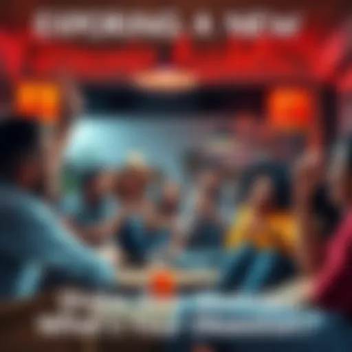 A diverse group of people excitedly discussing their latest hobbies and interests in a cozy setting