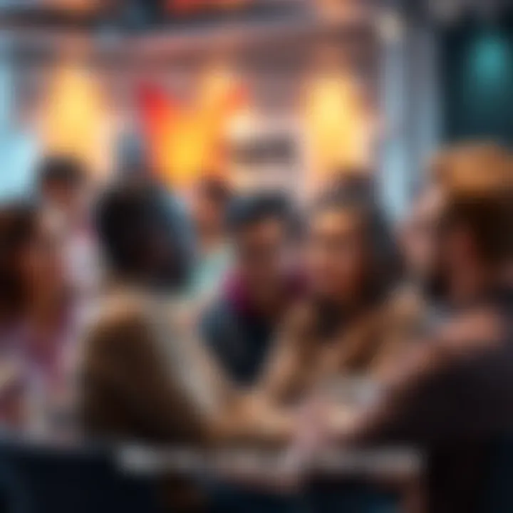 A diverse group of people discussing ideas in an online forum setting, showcasing various opinions being valued.