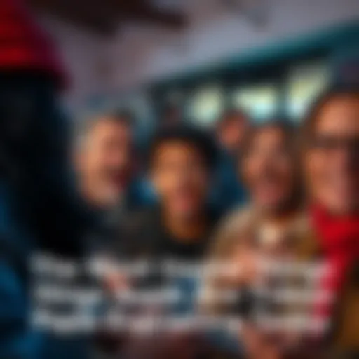 A group of people excitedly sharing stories of outrageous events, with looks of disbelief and amazement on their faces
