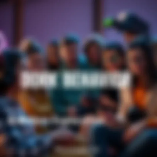 A diverse group of people engaging in hobbies like gaming, comic reading, and crafting, reflecting their dork behavior in a lively setting.