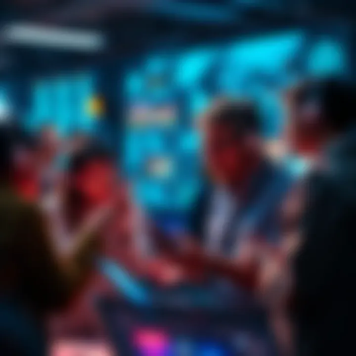 A group of people interacting with devices and AI tools, discussing their impact on communication.