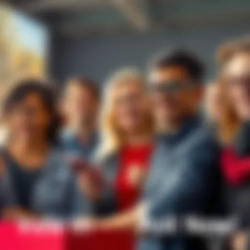 A group of diverse people actively participating in a poll, showing enthusiasm and engagement.
