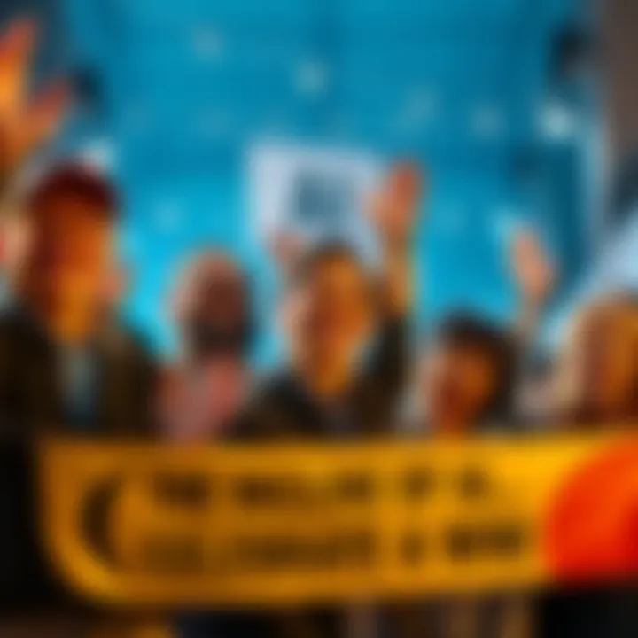 A group of people smiling and clapping, showcasing their support for traditional solutions over advanced technology, with banners promoting simplicity in life.