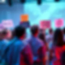 A group of people having a discussion about Anti-AI perspectives, with signs showing support for regulation and opposition to AI technology.