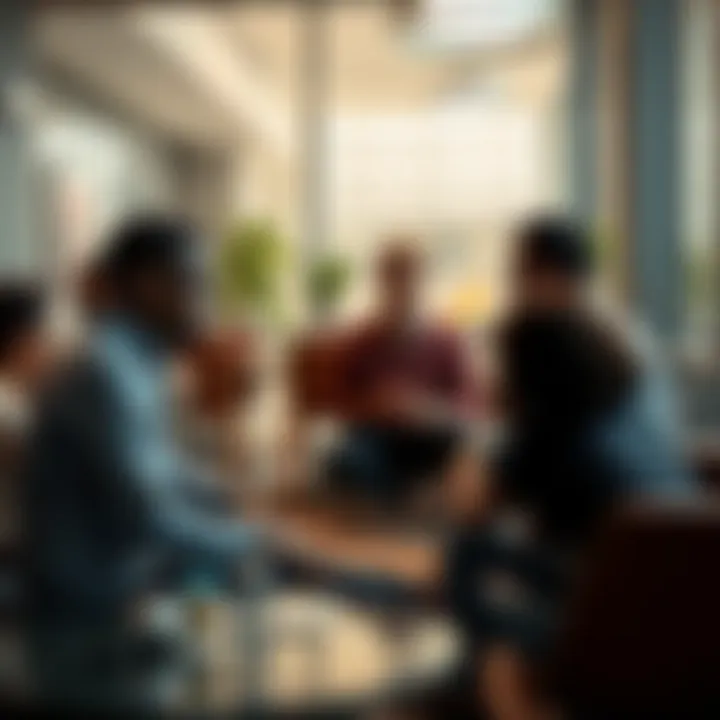 A group of people discussing legal concerns in a casual setting