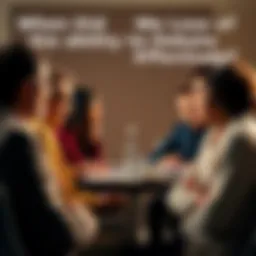 A group of people engaged in a civil debate, exchanging ideas thoughtfully without insults.