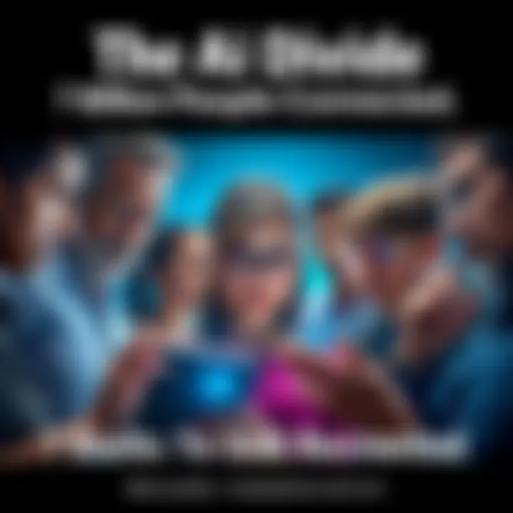 A diverse group of people from various backgrounds looking puzzled at technology, symbolizing the divide in AI access.