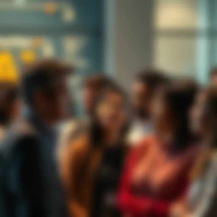 A diverse group of people in conversation, sharing opinions about artificial intelligence, with expressions of interest and concern.