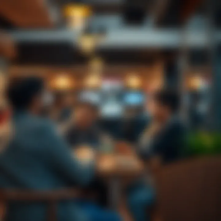A group of people in a café expressing concerns about strict content safeguards and their impact on freedom of expression.