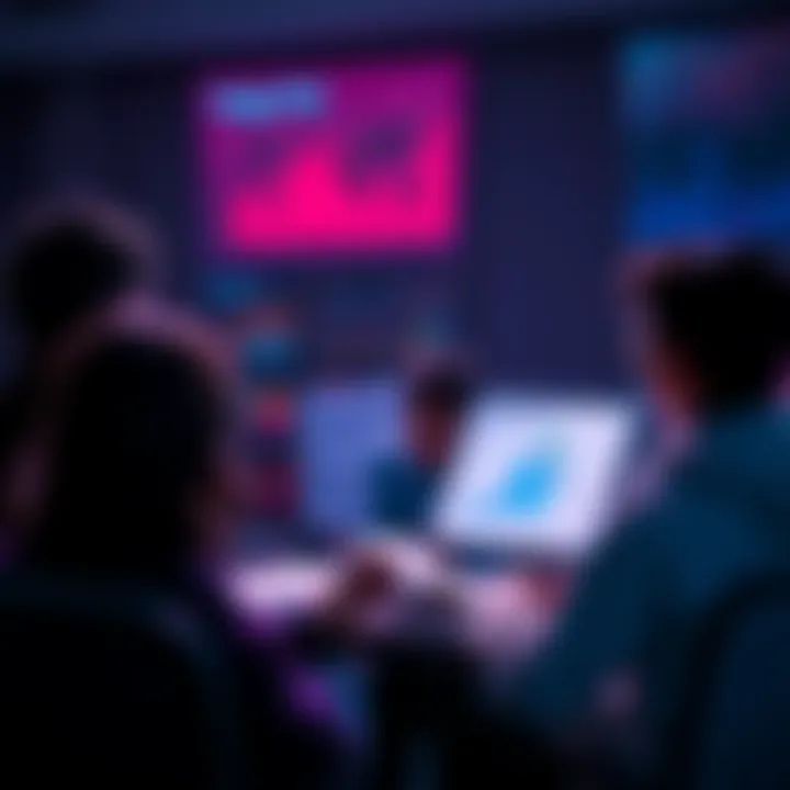 A group of people engaging in a discussion about Puap and its significance in society, with charts and graphs displayed.