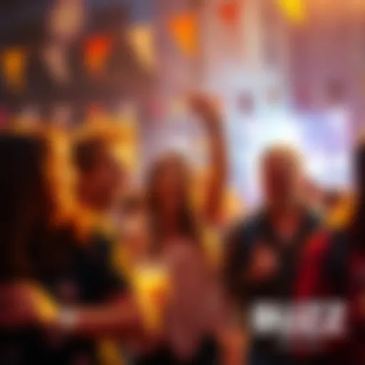 A group of friends enjoying a lively outdoor event, filled with energy and excitement, connecting over shared experiences.