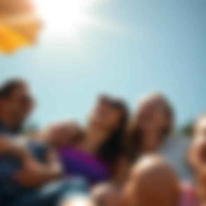 A group of friends relaxing outdoors, smiling, and sharing a moment of joy, representing well-being and stability.