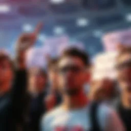 A group of people showing their disappointment over platform updates, with some holding up signs.