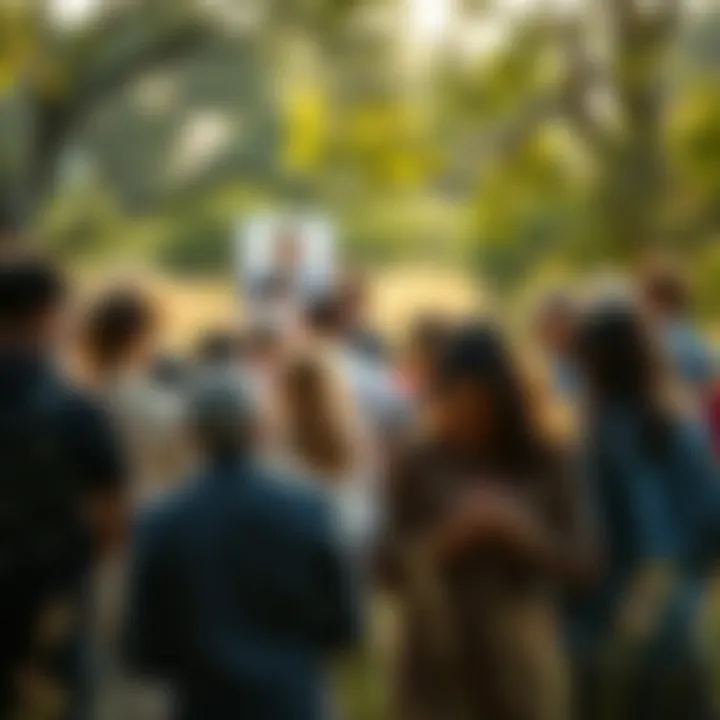 A diverse group of people praying together in a peaceful outdoor setting, symbolizing faith and community.