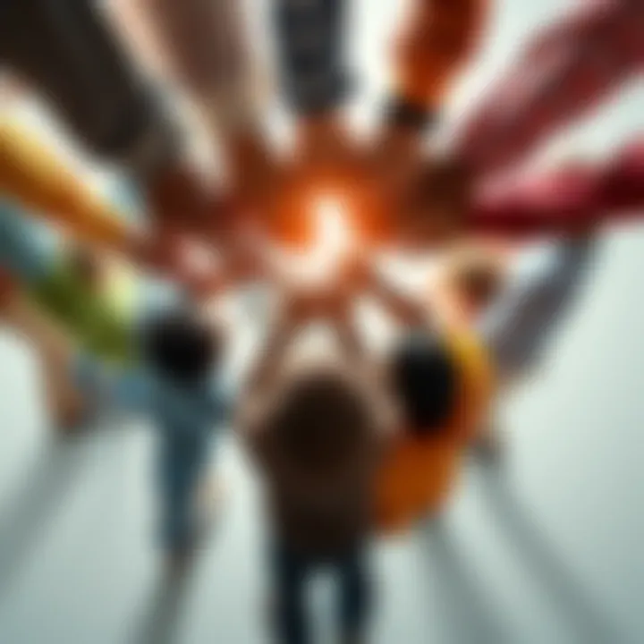 A diverse group of people holding hands in a circle, symbolizing unity and togetherness.