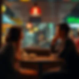 Two people sitting at a café table engaged in a thoughtful conversation, reflecting on the importance of communication, with warm lighting creating a nostalgic atmosphere.