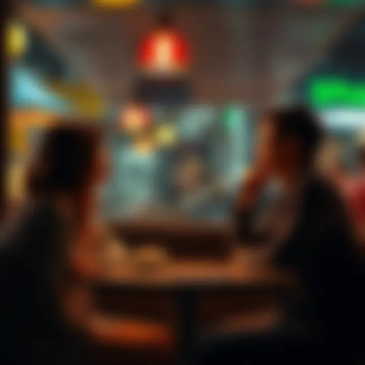 People in deep conversation Two people sitting at a cafรฉ table engaged in a thoughtful conversation, reflecting on the importance of communication, with warm lighting creating a nostalgic atmosphere.