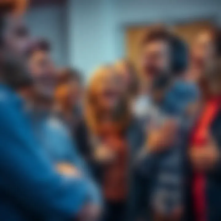 Group of people laughing together, some holding their stomachs in amusement, showcasing the infectious nature of humor