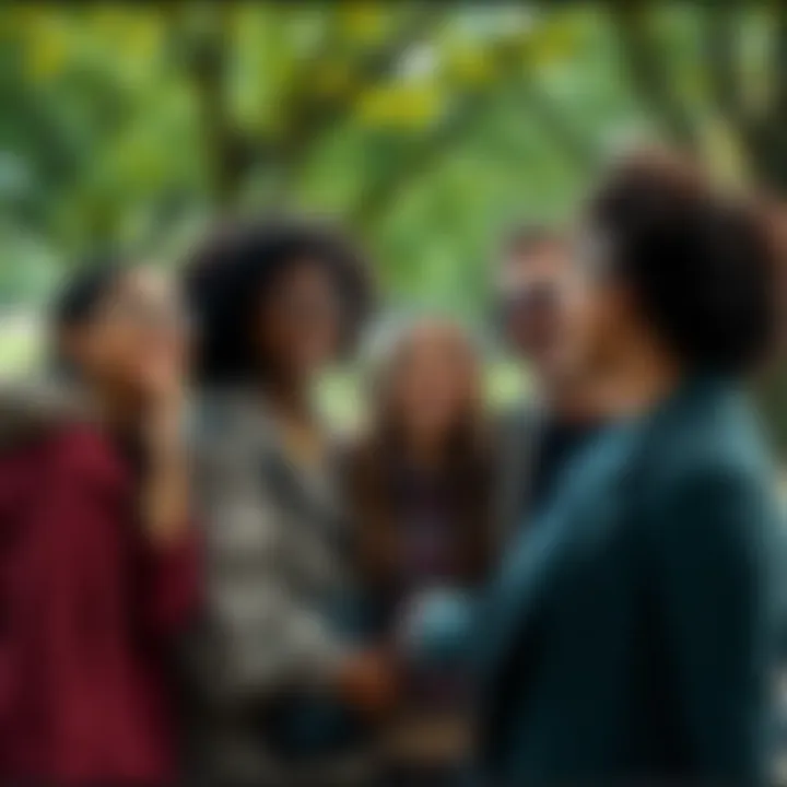 A diverse group of people sharing a joyful moment, laughing and enjoying each other's company in a park setting.