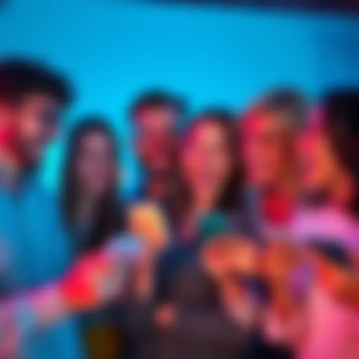 A group of friends sharing a laugh while looking at their phones, showcasing popular memes and comedy trends of 2026.