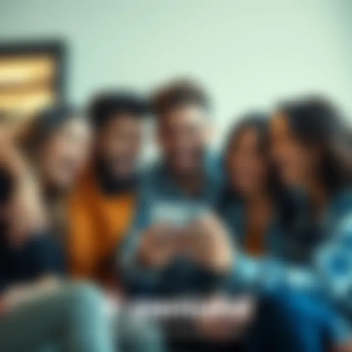 A group of friends sharing a laugh while looking at funny memes on a phone.