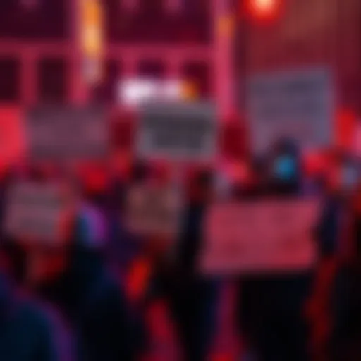 A group of people holding signs expressing their concerns about the monetization of generative AI