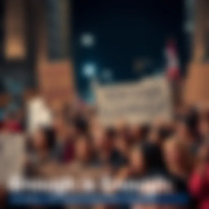 A diverse group of people holding signs and banners advocating for social change and justice in a public demonstration