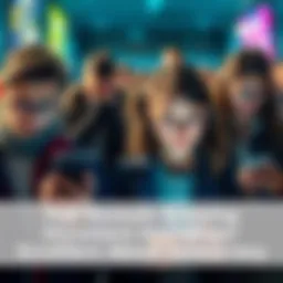 People scrolling on their phones with concerned expressions A group of people looking worried while scrolling on their mobile devices, symbolizing discontent with democracy