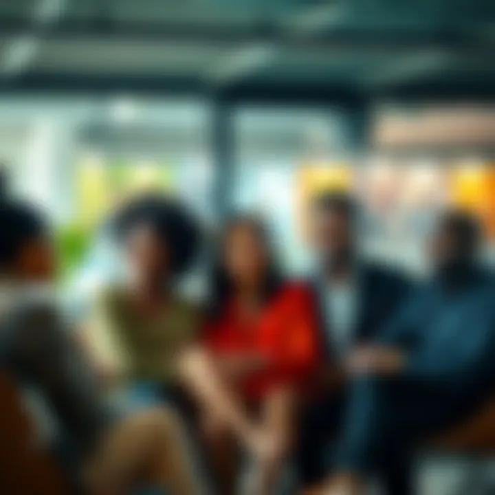 A group of diverse individuals sitting together discussing and sharing thoughts on seeking help and support from each other.