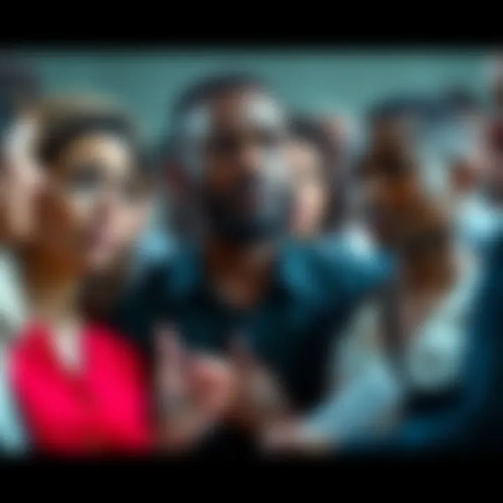 A diverse group of individuals engaged in a serious discussion, expressing their true thoughts and feelings. Some show concern while others appear determined, highlighting the impact of honesty in public conversations.