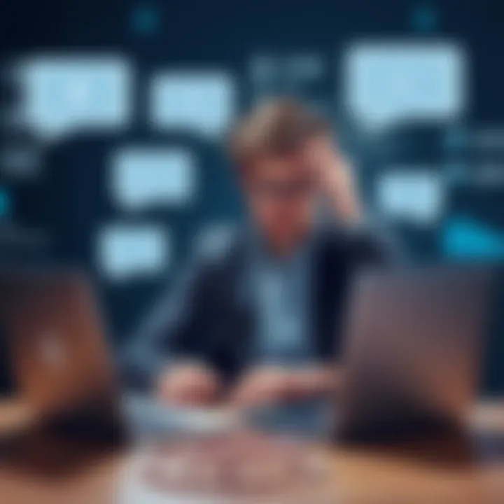 A person looking frustrated while using multiple AI platforms on a laptop, with chat bubbles showing different AI models, symbolizing the challenge of continuity and personalization