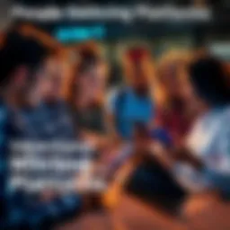 A group of diverse people discussing their reasons for switching platforms, with laptops and phones visible.