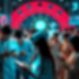 A group of people engaging with various AI applications on their devices, showcasing AI's role in daily life.