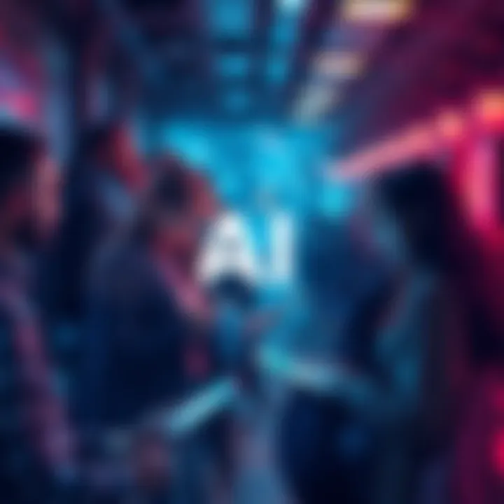 A group of people engaged with various AI devices and applications, depicting reliance on technology in daily life