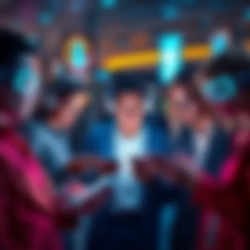 A group of people interacting with AI chatbots on their devices, showing confusion and reliance on the technology, highlighting the concern over critical thinking