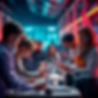 A diverse group of people engaged with various AI tools like coding software, image generators, and voice assistants, showing their importance in everyday work.