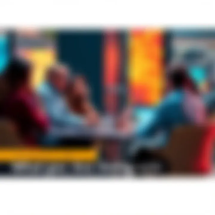 A group of people collaborating around a table, discussing their experiences with GPT technology and sharing insights on its applications in business and daily life