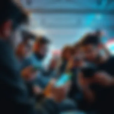 A group of people intently watching a video on smartphones and tablets, reflecting a mix of trust and skepticism about digital media