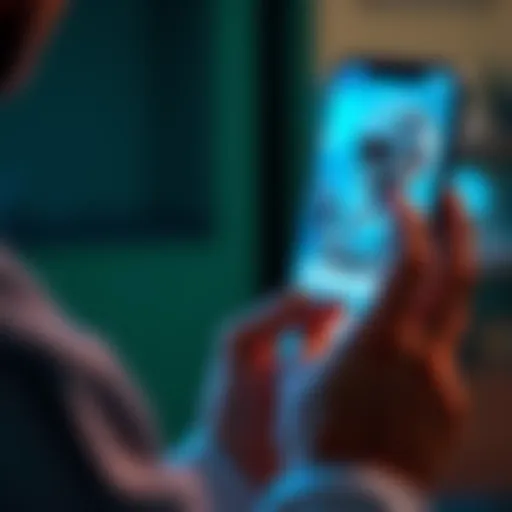 A person using a smartphone to chat with a lifelike AI model, showcasing technology and communication.