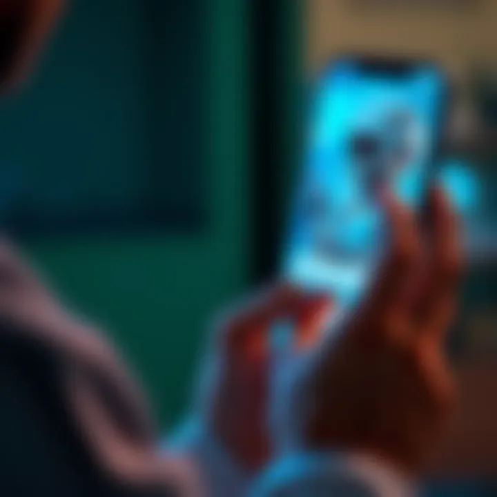 A person using a smartphone to chat with a lifelike AI model, showcasing technology and communication.