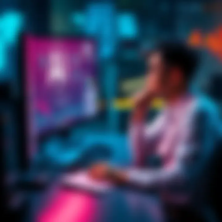 A person sitting at a desk, looking thoughtfully at a computer screen displaying AI-generated solutions, with a notebook and pen nearby.